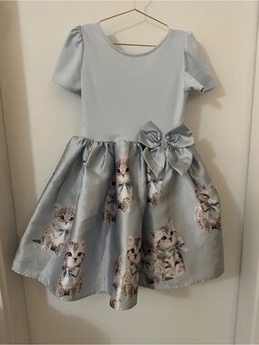 H&M Pale Blue Kitty Print Dress with Bow